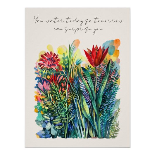 Aquarell-Blumenposter mit Zitat Poster (Vorderseite)