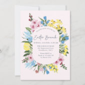 Aquarell, Blumenrahmen Fröhliche Ostern, Brunch Einladung (Vorderseite)