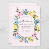 Aquarell, Blumenrahmen Fröhliche Ostern, Brunch Einladung (Vorne/Hinten)