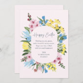 Aquarell, Blumenrahmen Fröhlicher Ostern, rosa Kar Einladung (Vorne/Hinten)