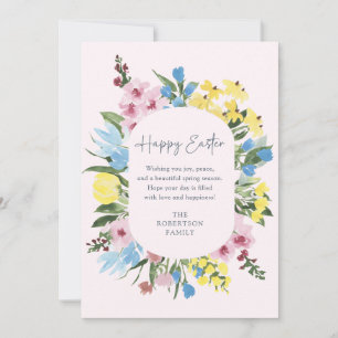 Aquarell, Blumenrahmen Fröhlicher Ostern, rosa Kar Einladung