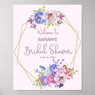 Aquarell-Blumenrahmen-Hochzeitsdusche-Schild Poster