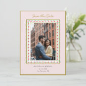 Aquarell-Blumenrand Foto Save the Date (Stehend Vorderseite)
