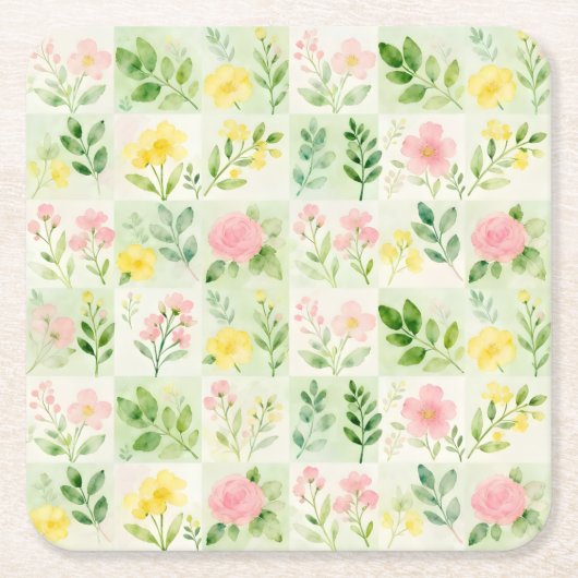 Aquarell-Blumenrastermuster Rechteckiger Pappuntersetzer (Vorderseite)