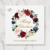 Aquarell Blumenreath Frohe Weihnachten Gold Geschenkanhänger (Vorderseite)