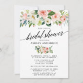 Aquarell Blumenrosa Brautparty Kalligrafie Einladung (Vorderseite)