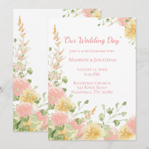 Aquarell-Blumenrosa Elegant Chic Schrift Einladung