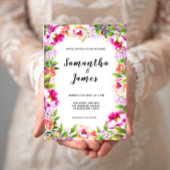 Aquarell Blumenrosa Grüne Hochzeit Einladung