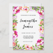 Aquarell Blumenrosa Grüne Hochzeit Einladung (Vorderseite)