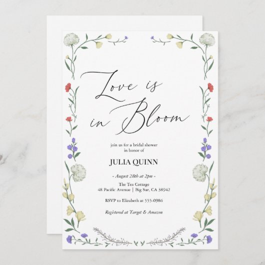 Aquarell Blumenrosa Grünes Brautparty Einladung (Vorne/Hinten)