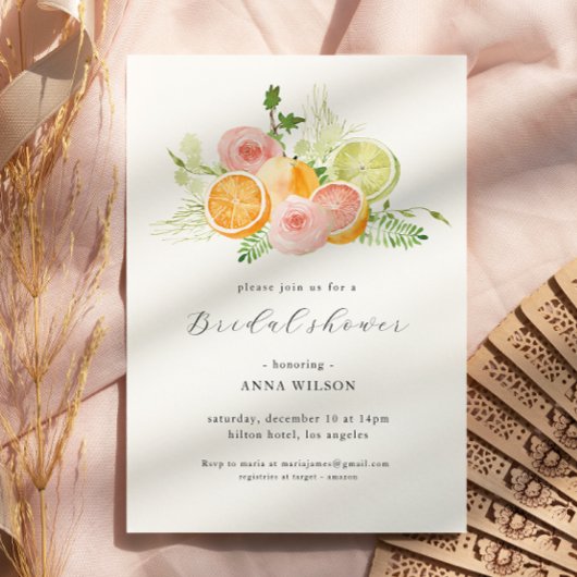 Aquarell Blumenrosa Grünes Brautparty Einladung