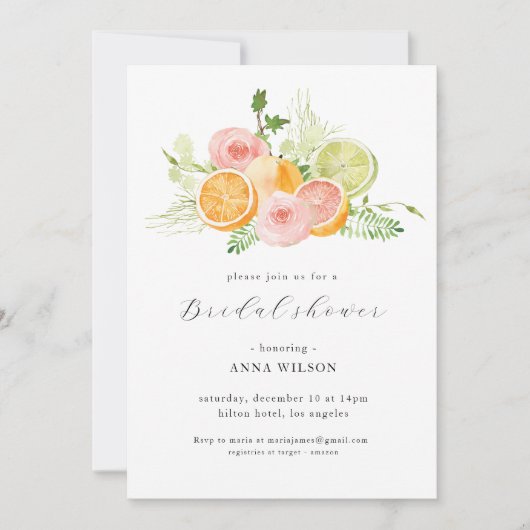 Aquarell Blumenrosa Grünes Brautparty Einladung (Vorderseite)