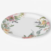 Aquarell Blumenrosa Grünes Brautparty Pappteller (Schrägansicht)