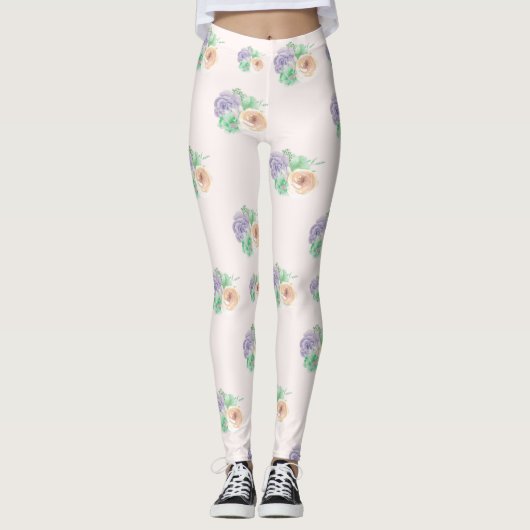 Aquarell Blumenrosa Lila Leggings (Vorderseite)