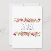 Aquarell Blumenrosa Rosa Herz Babydusche Einladung (Rückseite)