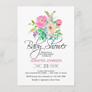 Aquarell Blumenrosa Succulents Babydusche Einladung