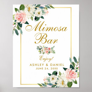 Aquarell-Blumenrosa-Wedding-Gold-Mimose Poster