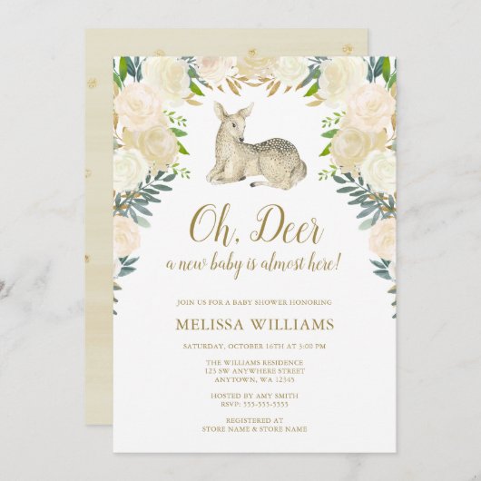 Aquarell-Blumenrotwild-Babyparty-Einladungen Einladung (Vorne/Hinten)