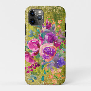 Aquarell-Blumenstrauß auf rustikalem Grün Case-Mate iPhone Hülle