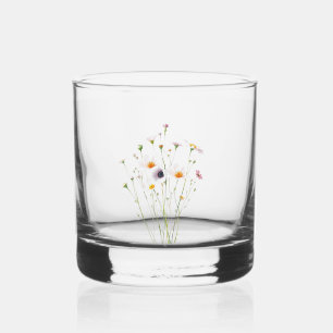 Aquarell-Blumenstrauß aus Wildblumen Whiskyglas