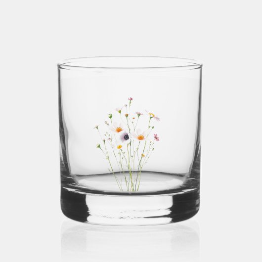 Aquarell-Blumenstrauß aus Wildblumen Whiskyglas (Vorderseite)