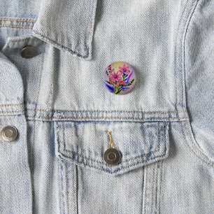 Aquarell-Blumenstrauß, farbenfroher Hintergrund Button