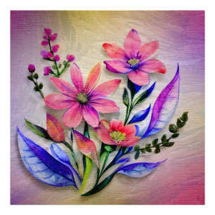Aquarell-Blumenstrauß, farbenfroher Hintergrund Fotodruck