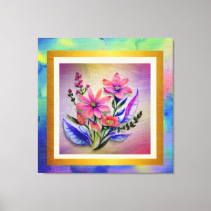 Aquarell-Blumenstrauß, farbenfroher Hintergrund Leinwanddruck