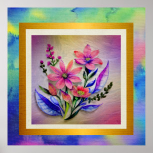 Aquarell-Blumenstrauß, farbenfroher Hintergrund Poster