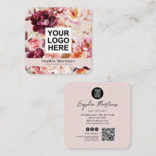 Aquarell-Blumenstrauß Floral Burgund & QR-Code-Log Quadratische Visitenkarte