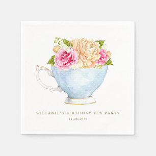 Aquarell-Blumenstrauß in Teetasse Geburtstags-Tee Serviette