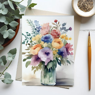 Aquarell-Blumenstrauß-Malerei Postkarte