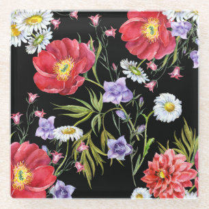 Aquarell-Blumenstrauß: Nahtloses Muster Glasuntersetzer