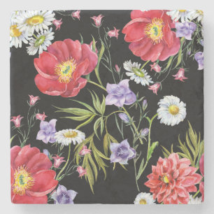 Aquarell-Blumenstrauß: Nahtloses Muster Steinuntersetzer