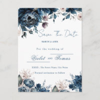 Aquarell-Blumenstrauß navyblau Save The Date