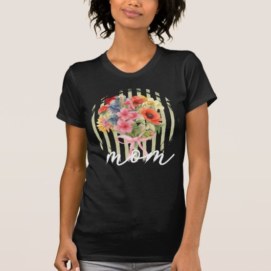 Aquarell-Blumenstrauß Pastellstreifen Mama T-Shirt (Vorderseite)