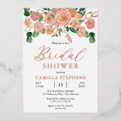 Aquarell Blumenstrauß Pink Peach Brautparty Folieneinladung (Vorderseite)