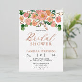 Aquarell Blumenstrauß Pink Peach Brautparty Folieneinladung (Stehend vorne)