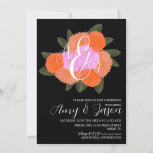 Aquarell-Blumenstrauß Pink Schwarz Hochzeit Einladung