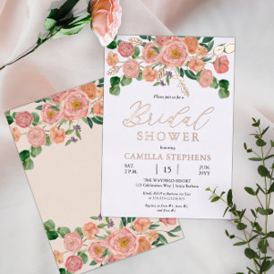 Aquarell-Blumenstrauß Rosa Pfirsich Brautparty Folieneinladung