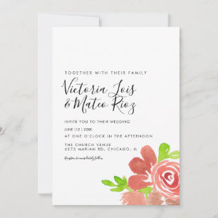 Aquarell Blumenstrauß Rosafarben Hochzeit Einladung