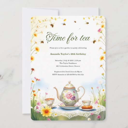 Aquarell Blumenstrauß Rustikaler Garten Party Einladung (Vorderseite)