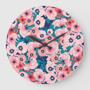 Aquarell-Blumenstrauß: Vintage-Pfingstrosen. Große Wanduhr