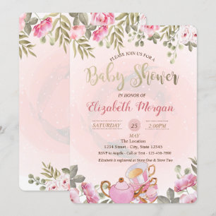 Aquarell-Blumentass-Makron-Babyparty Einladung