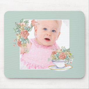 Aquarell-Blumentasse mit individuellem Foto Mousepad