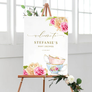 Aquarell-Blumentassensets Botanische Babyparty Poster