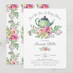 Aquarell Blumentee Kinderdusche Einladung