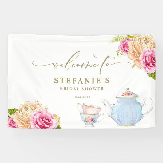 Aquarell-Blumentee-Service Brautparty Banner (Horizontal)