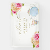 Aquarell-Blumentee-Service Geburtstagsfeier Banner (Vertikal)