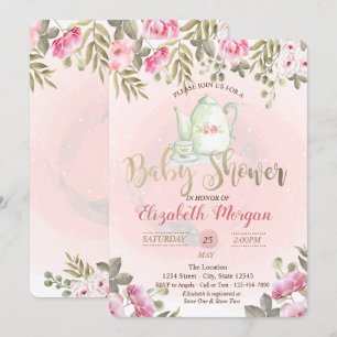 Aquarell-Blumentheekanne Babyparty-Einladung Einladung